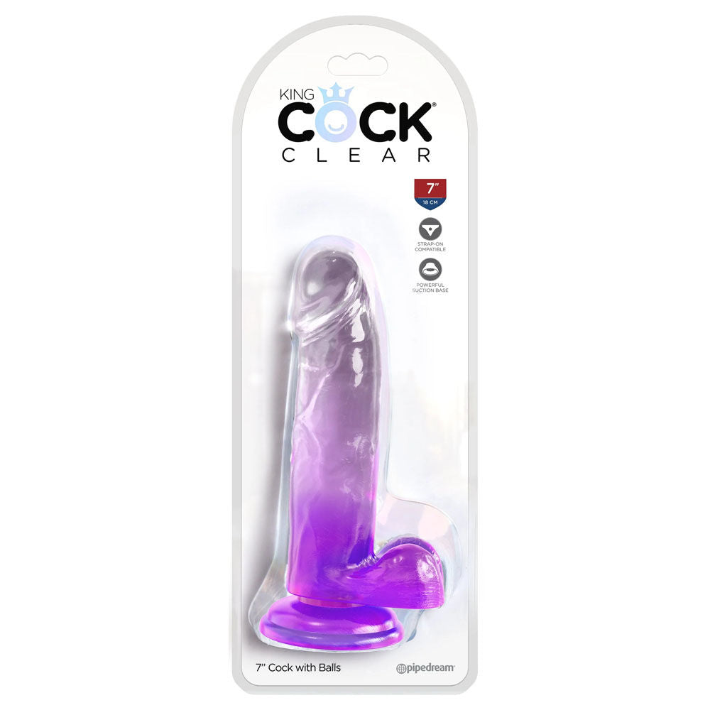 King cock clear 7'' jelly dildo -  Purple, box front view | Flirtybay Adult Shop Australia Lingerie Shop